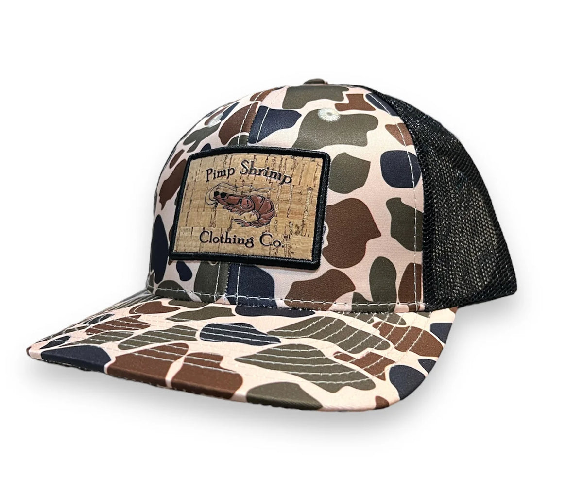 Pimp Shrimp-Old School Camo Trucker Hat