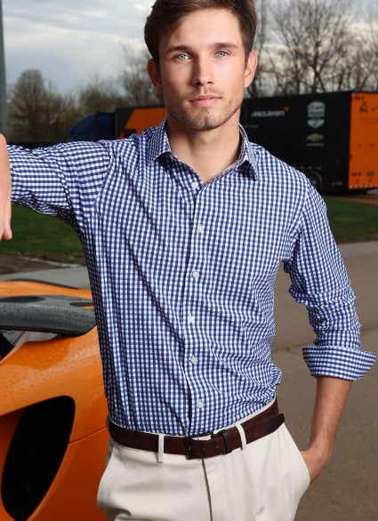 Apex Performance Dress Shirt-Navy Gingham