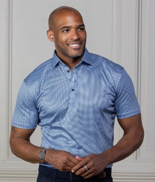Semi-Spread Collar Polo-Navy Houndstooth