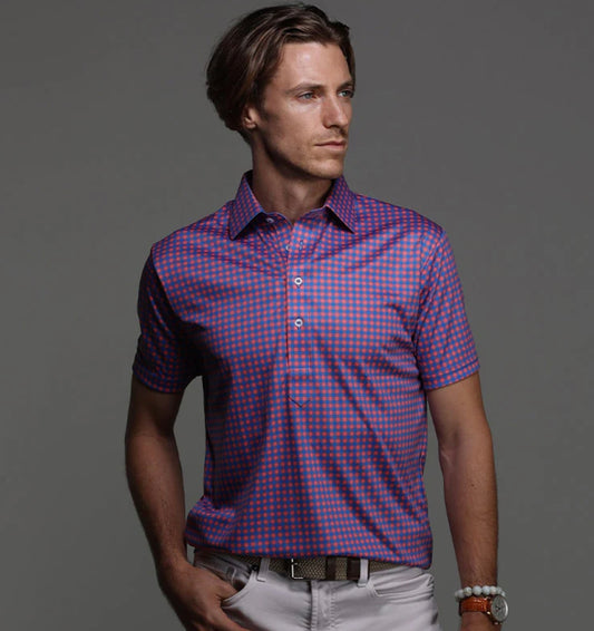 Semi-Spread Collar Polo Red & Blue Gingham