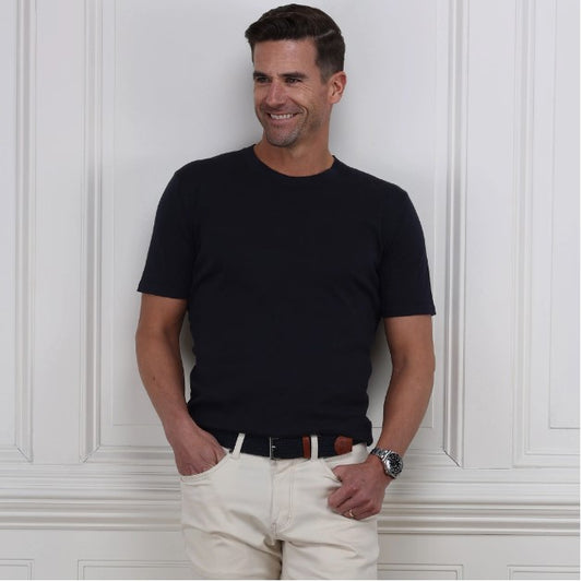 Lucca Luxury Touch Cotton and Silk T-Shirt-Navy