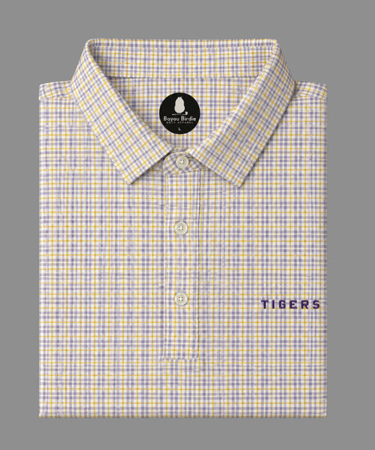 LSU Purple-Gold Gingham Polo